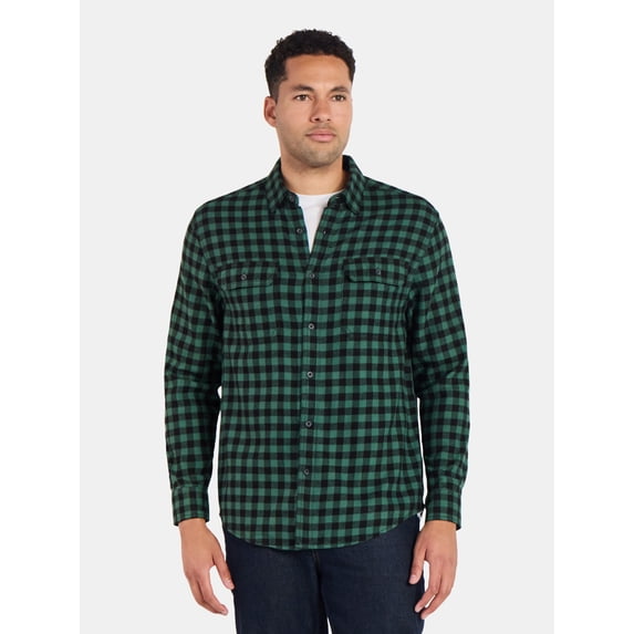 George Men's & Big Men's Relaxed Fit Double Pocket Flannel Shirt, Sizes XS-3XLT