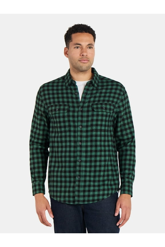 Men's and Big Men's Double Pocket Flannel Shirt, Sizes XS-3XLT