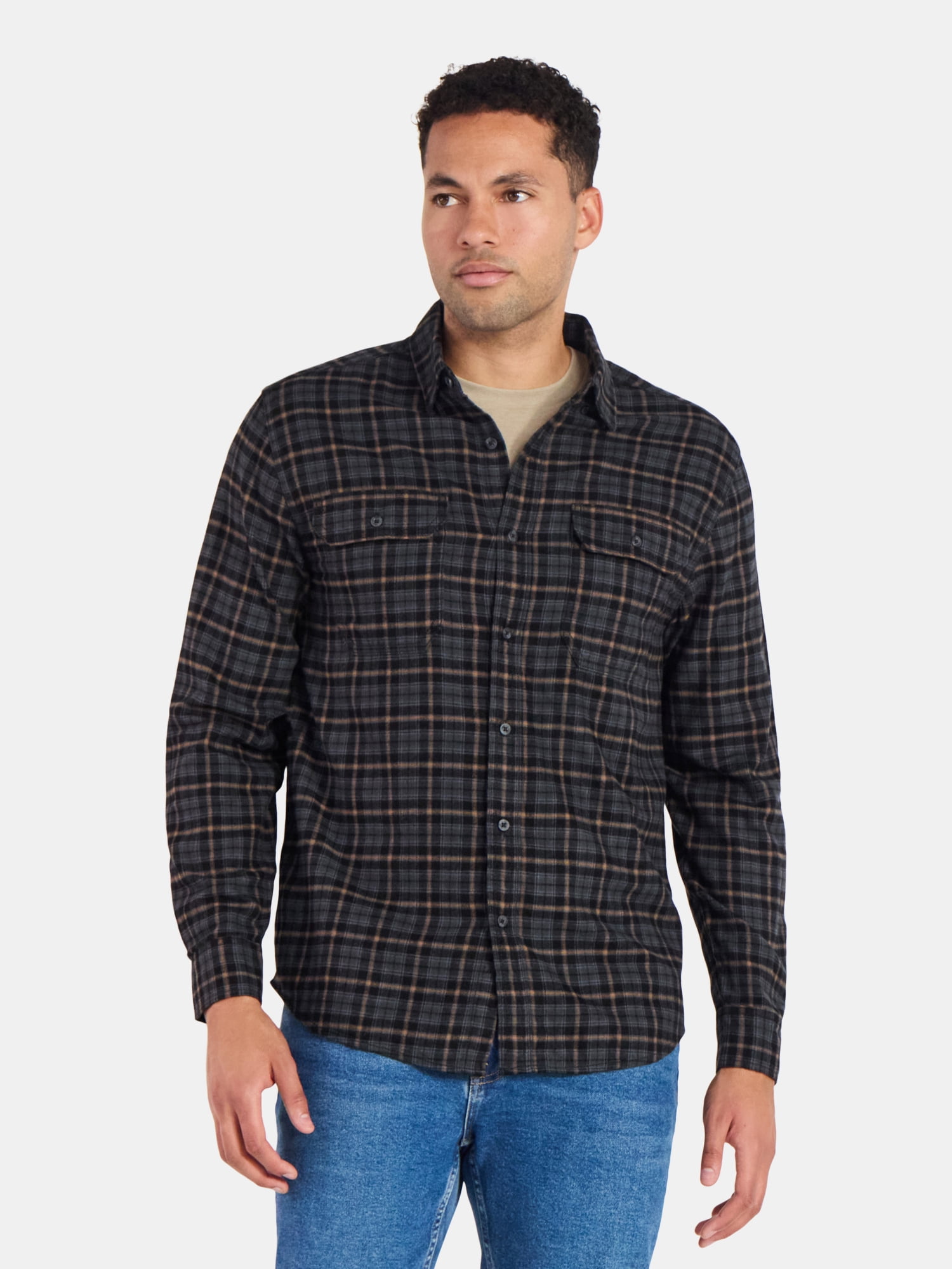 George Men's and Big Men's Double Pocket Flannel Shirt, Sizes XS-3XLT