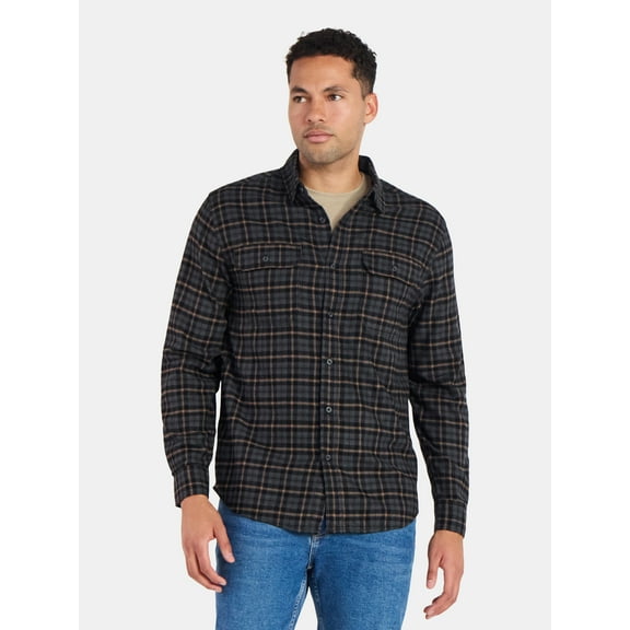 George Men's and Big Men's Double Pocket Flannel Shirt, Sizes XS-3XLT