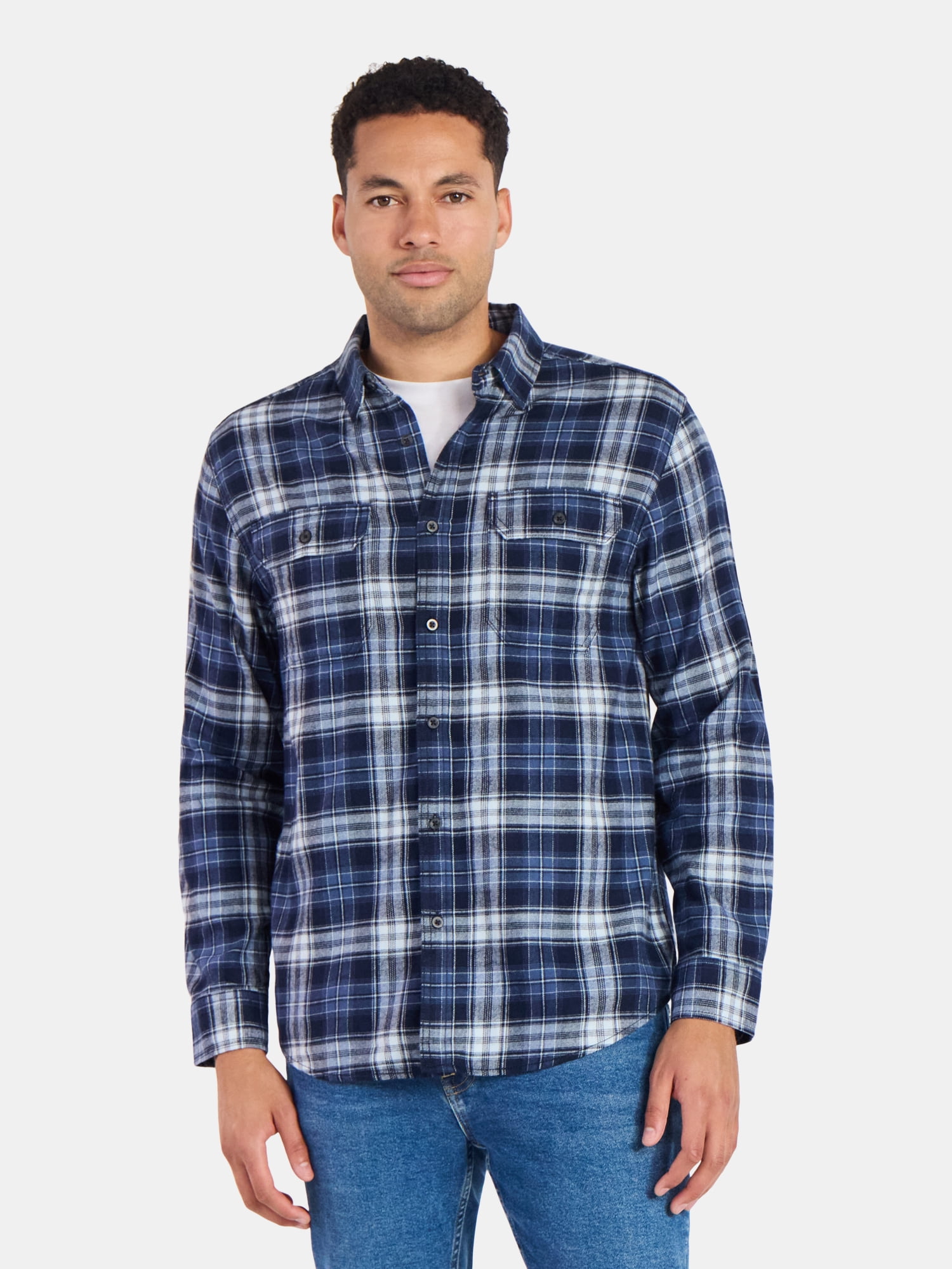 George Men's and Big Men's Double Pocket Flannel Shirt, Sizes XS-3XLT