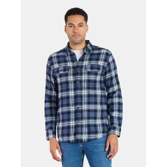 George Men's and Big Men's Double Pocket Flannel Shirt, Sizes XS-3XLT