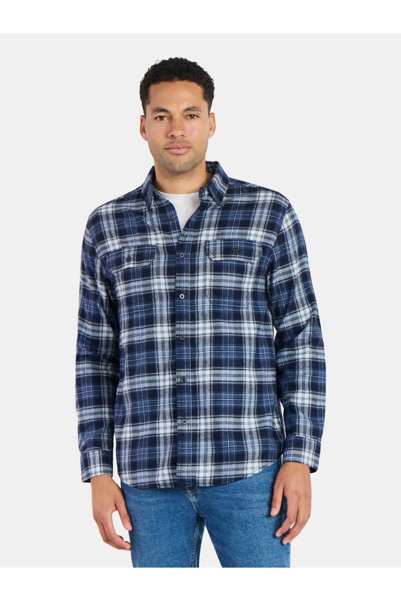 Men's and Big Men's Double Pocket Flannel Shirt, Sizes XS-3XLT