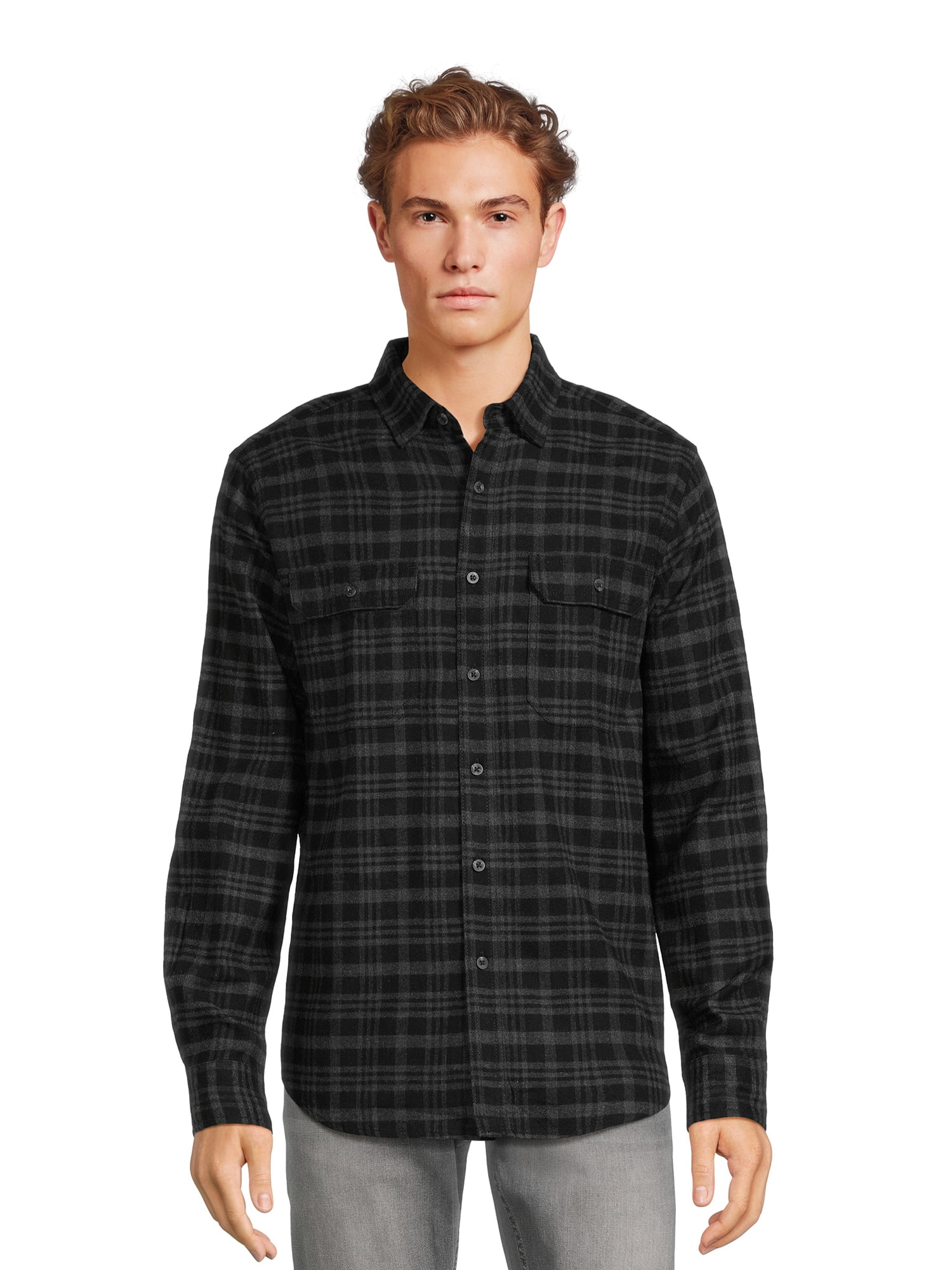 George Men's and Big Men's Flannel Shirt with Long Sleeves