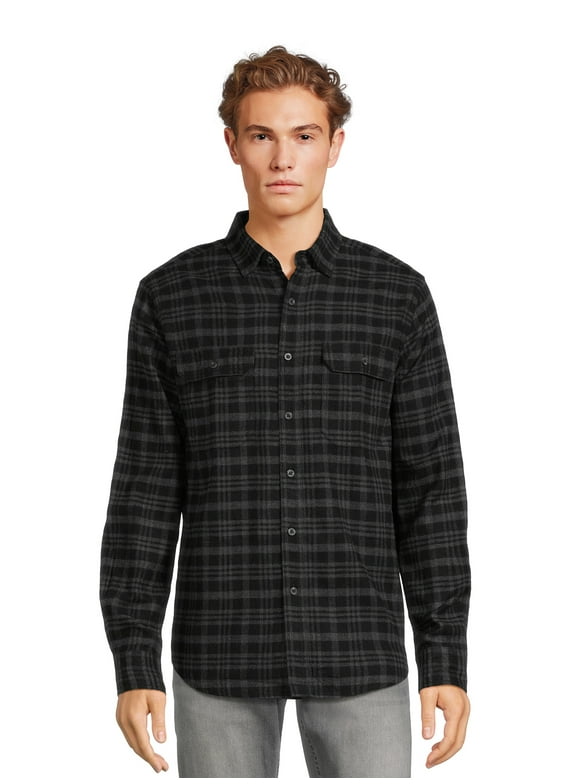 Men's and Big Men's Flannel Shirt with Long Sleeves, Sizes XS-3XLT