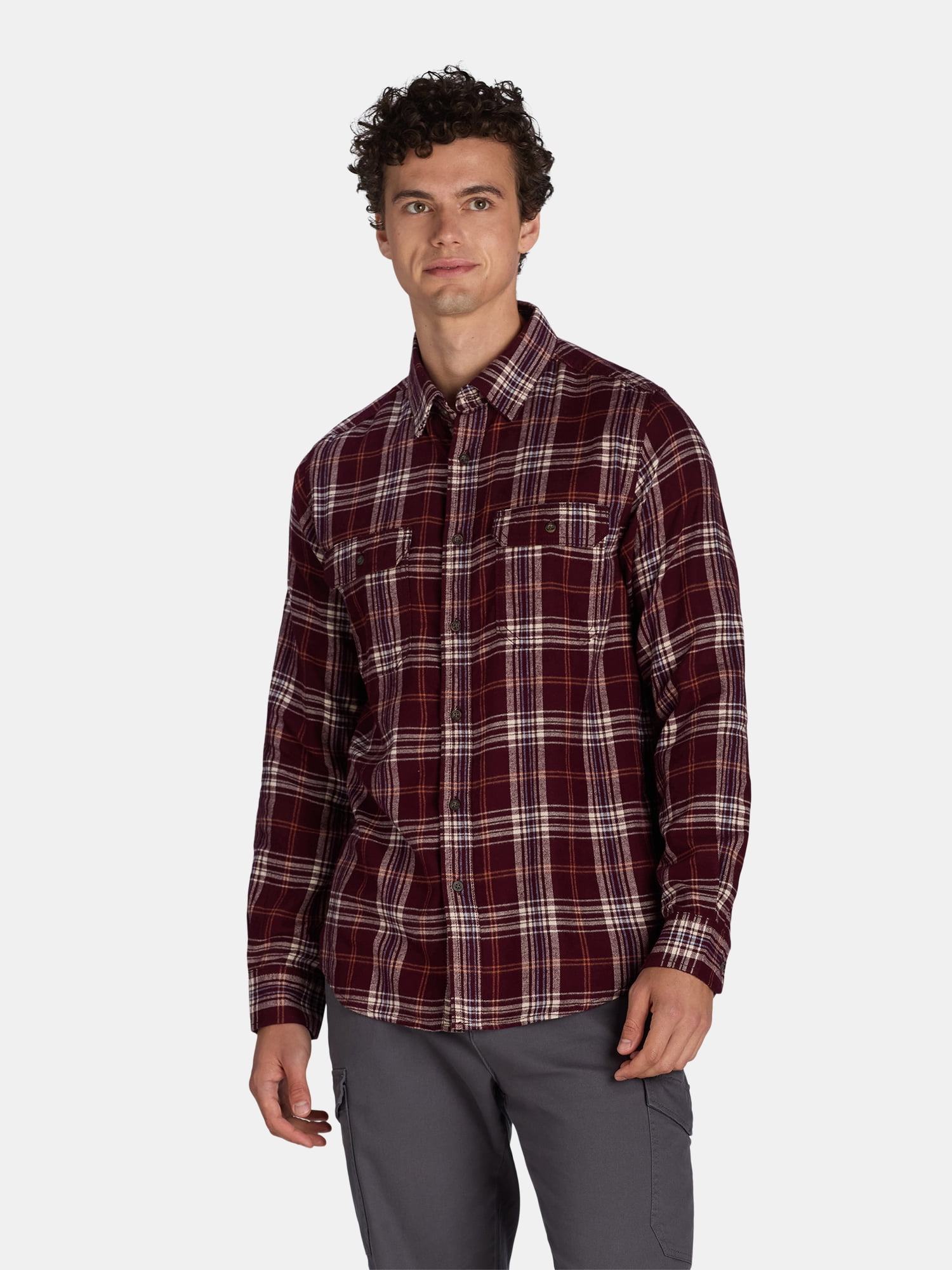 George Men's and Big Men's Flannel Shirt with Long Sleeves, Sizes XS-3XLT