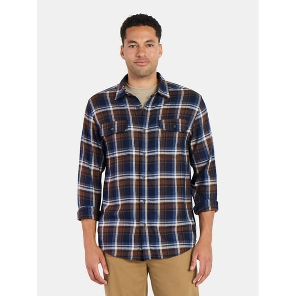 George Men's and Big Men's Double Pocket Flannel Shirt, Sizes XS-3XLT