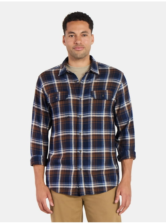 Men's and Big Men's Double Pocket Flannel Shirt, Sizes XS-3XLT