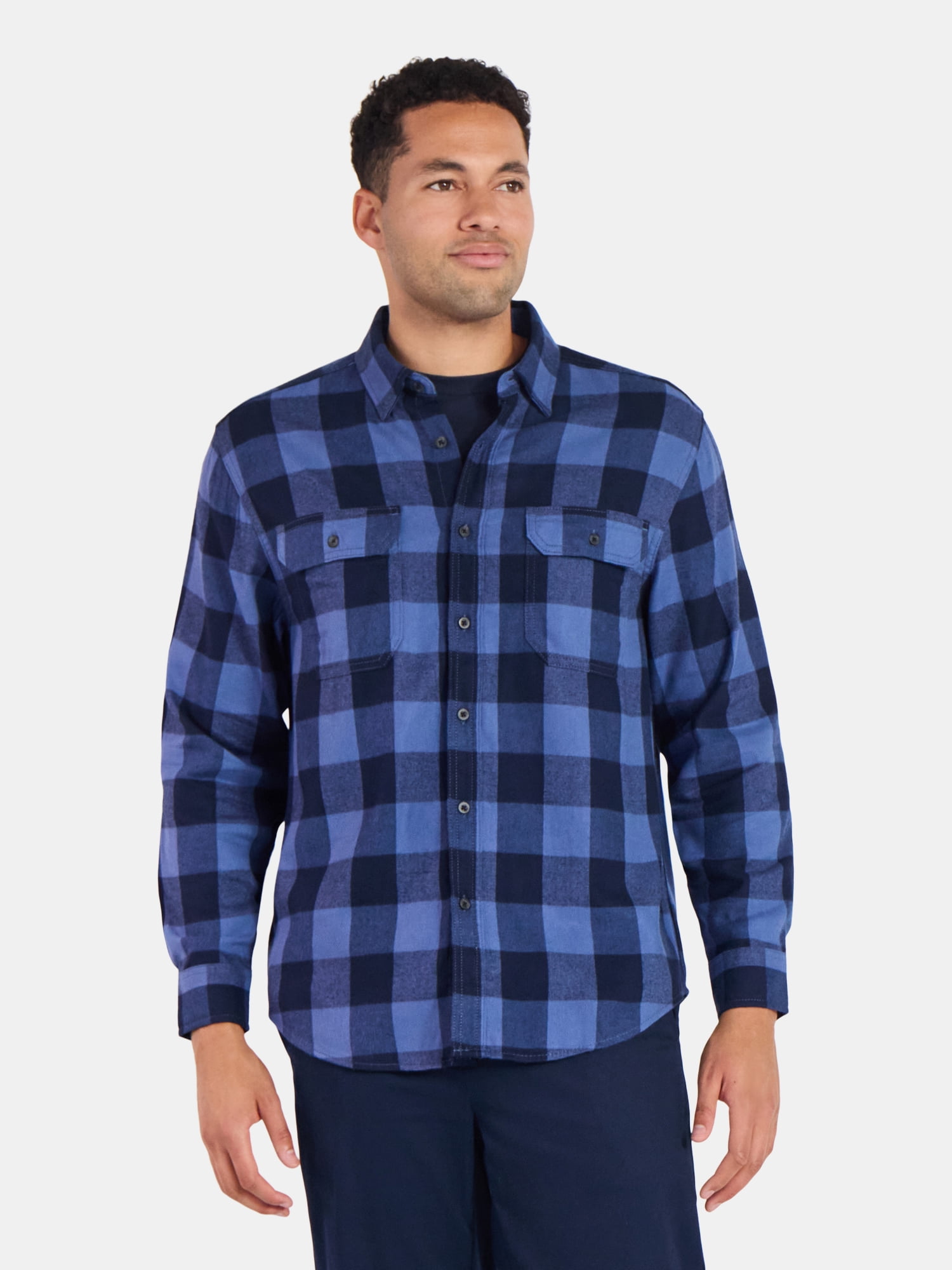 George Men's and Big Men's Double Pocket Flannel Shirt, Sizes XS-3XLT