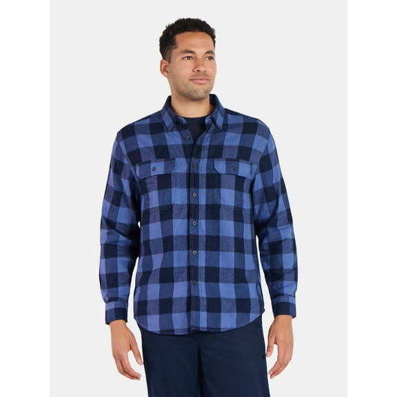 George Men's and Big Men's Double Pocket Flannel Shirt, Sizes XS-3XLT