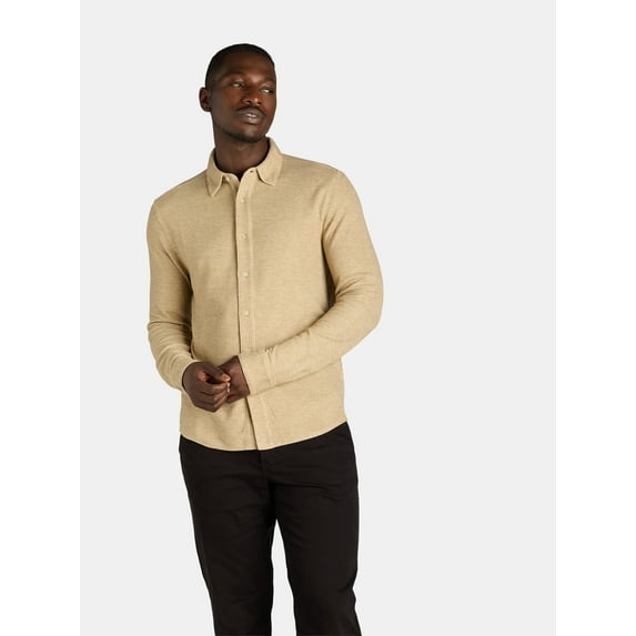 George Men's and Big Men's Knit Button-Up Shirt with Long Sleeves, Sizes S-3XL