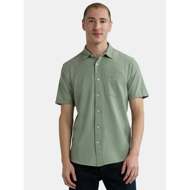 George Men's and Big Men's Knit Button-Up Shirt with Short Sleeves, Sizes S-3XL