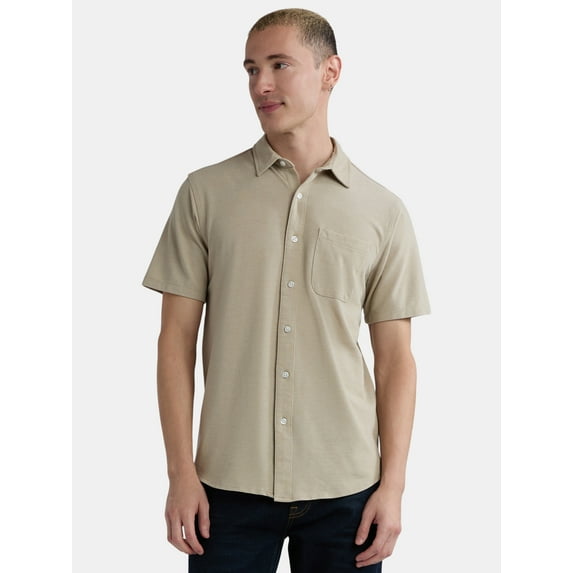George Men's and Big Men's Knit Button-Up Shirt with Short Sleeves, Sizes S-3XL