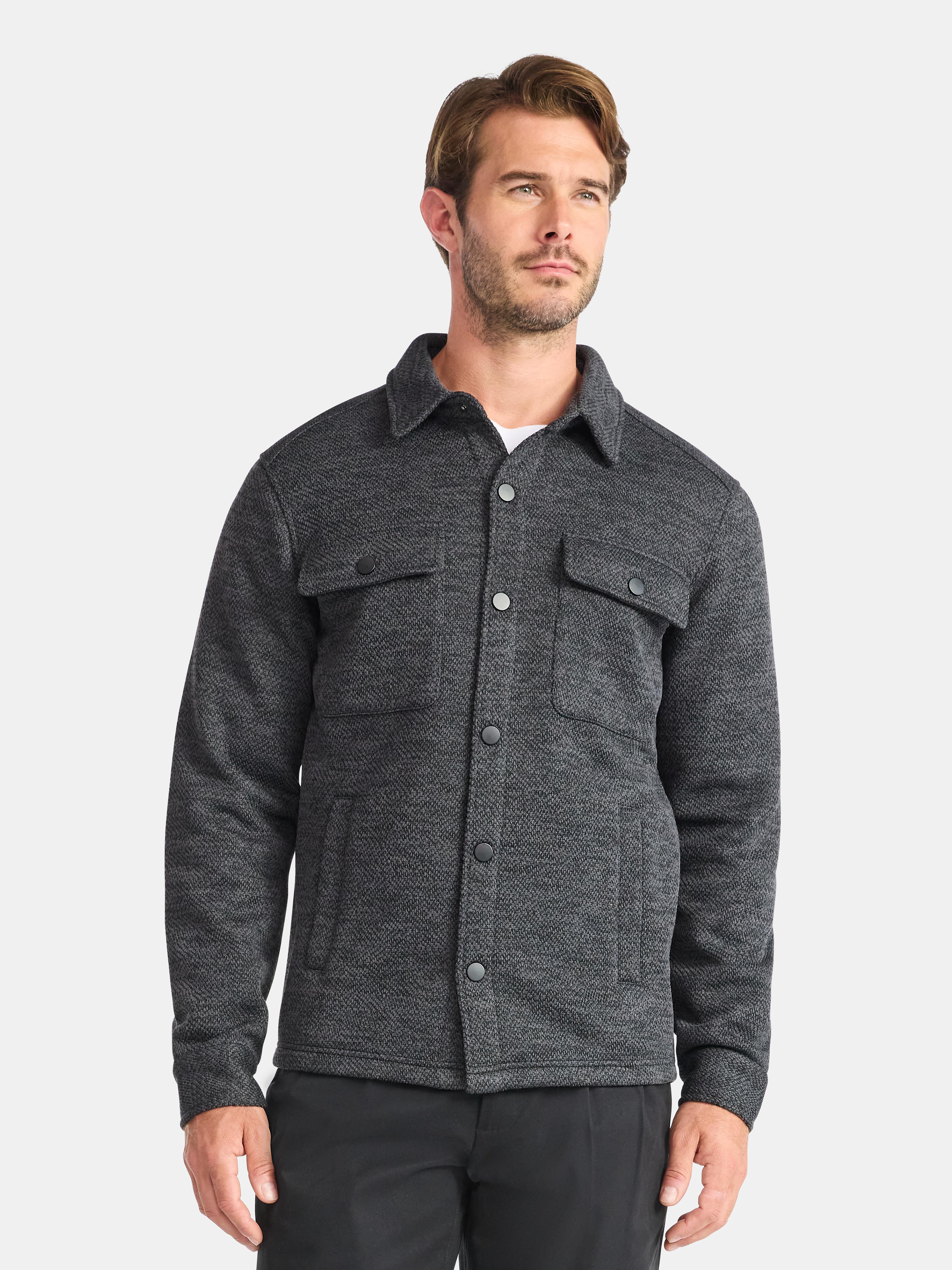 George Men's and Big Men's Knit Shacket with Microfleece Lining, Midweight, Sizes S-3XL