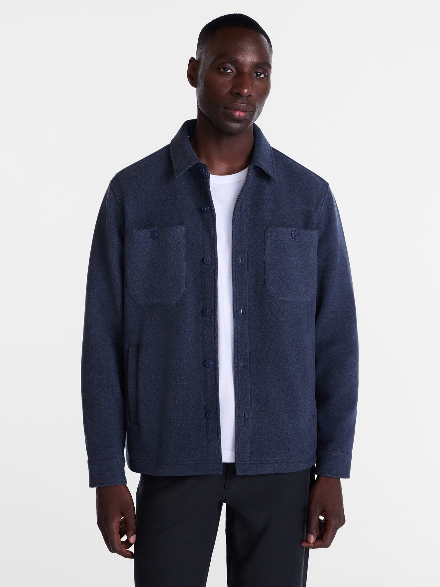 George Men's and Big Men's Fleece Knit Shirt Jacket with Long Sleeves, Sizes S-3XL
