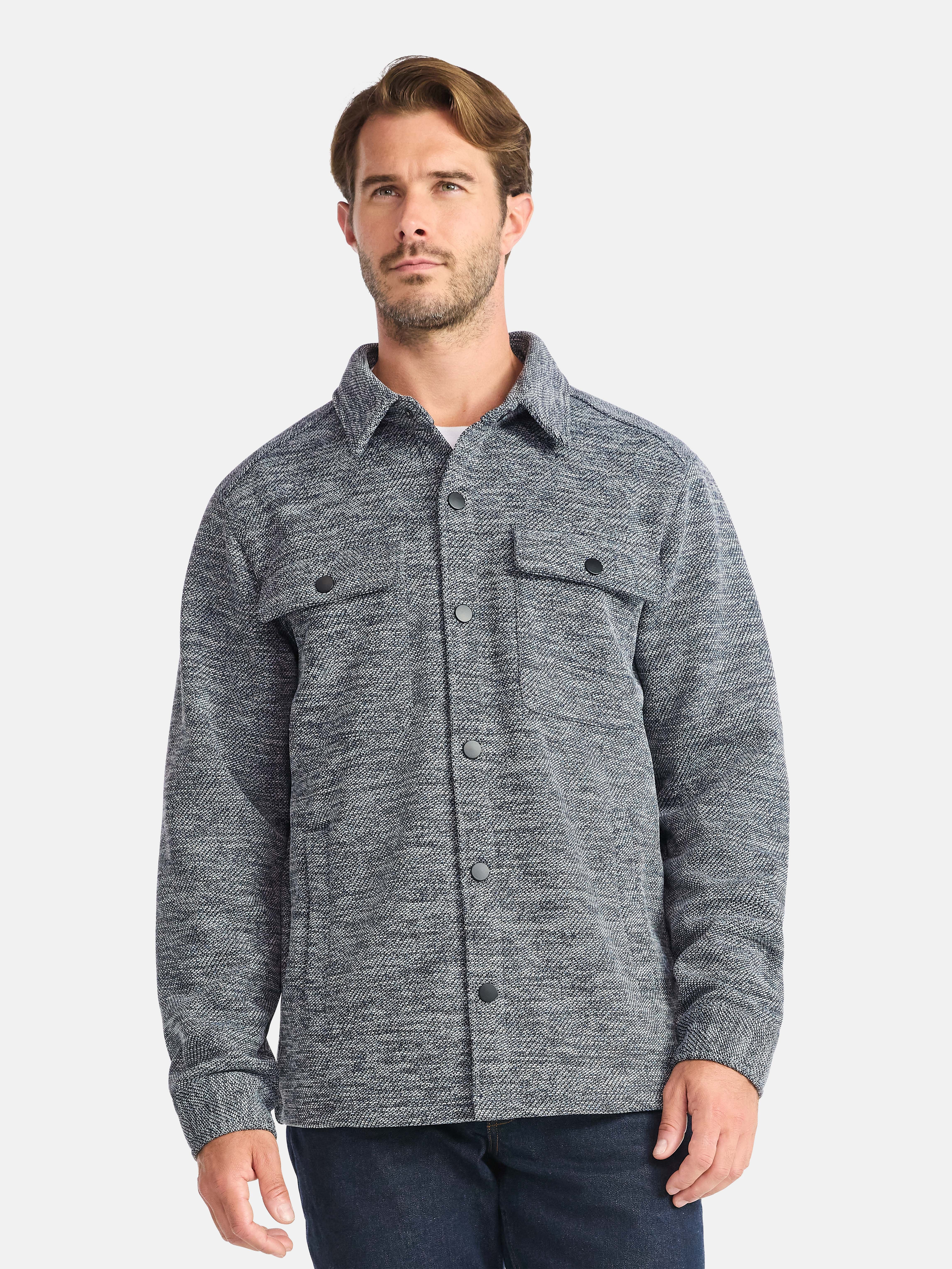 George Men's and Big Men's Knit Shacket with Microfleece Lining, Midweight, Sizes S-3XL