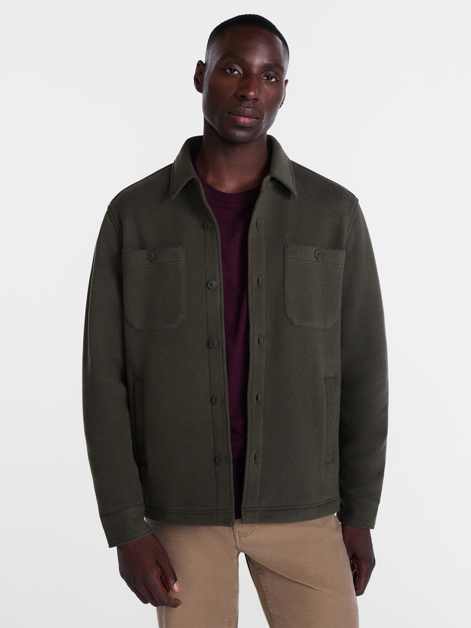 George Men's and Big Men's Fleece Knit Shirt Jacket with Long Sleeves, Sizes S-3XL