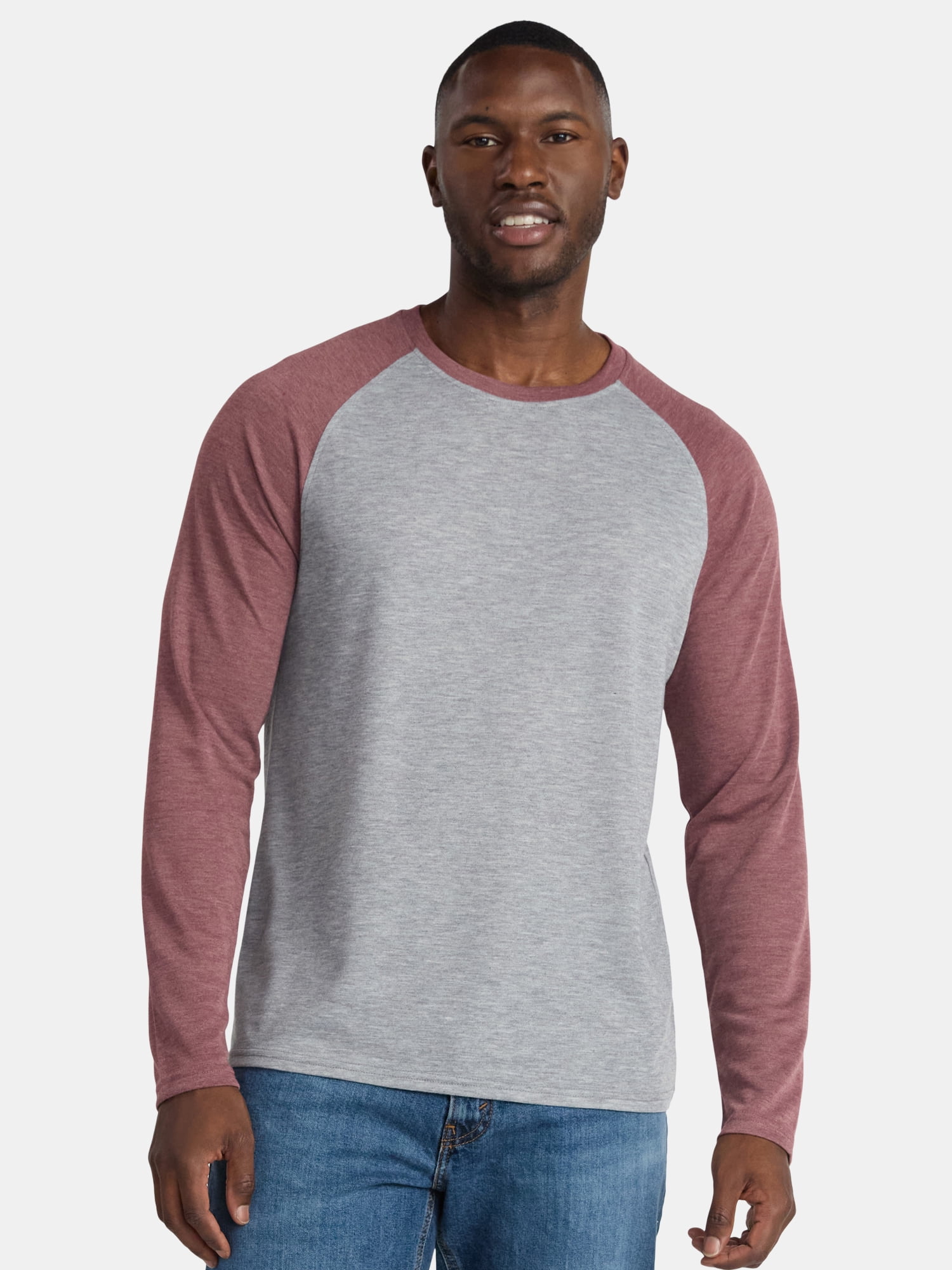George Men's & Big Men's Relaxed Fit Raglan Tee with Long Sleeves, Sizes S-3XL