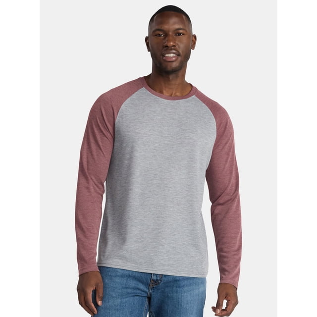 George Men's & Big Men's Relaxed Fit Raglan Tee with Long Sleeves, Sizes S-3XL