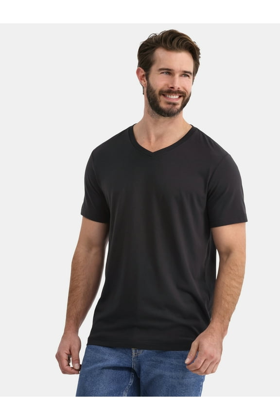 Men's and Big Men's Lightweight V-Neck Tee with Short Sleeves, Sizes XS-3XL