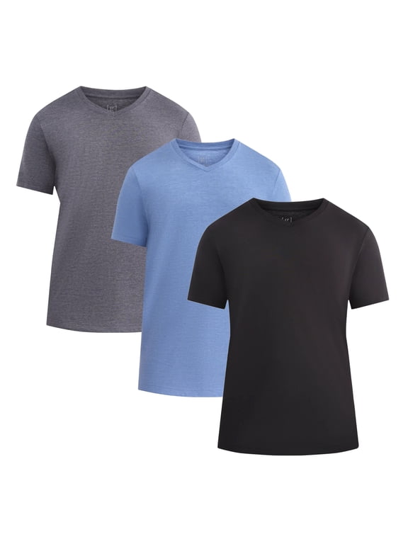 Men's and Big Men's Lightweight V-Neck Tee with Short Sleeves, 3-Pack, Sizes XS-3XL