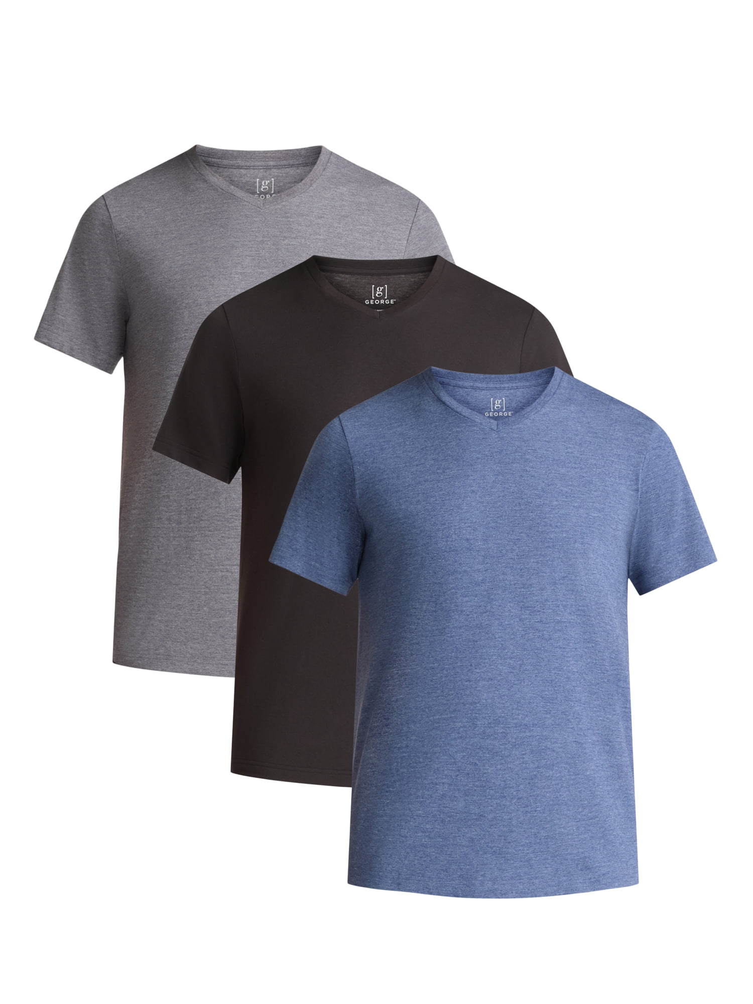 George Men's and Big Men's Lightweight V Neck Tee with Short Sleeves, 3-Pack, Sizes XS-3XL