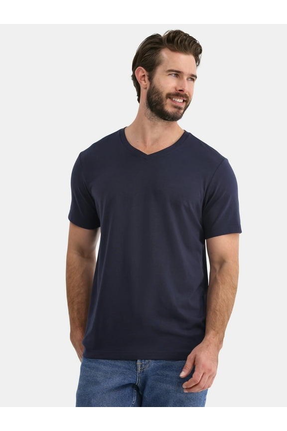 Men's and Big Men's Lightweight V Neck Tee with Short Sleeves, 3-Pack, Sizes XS-3XL