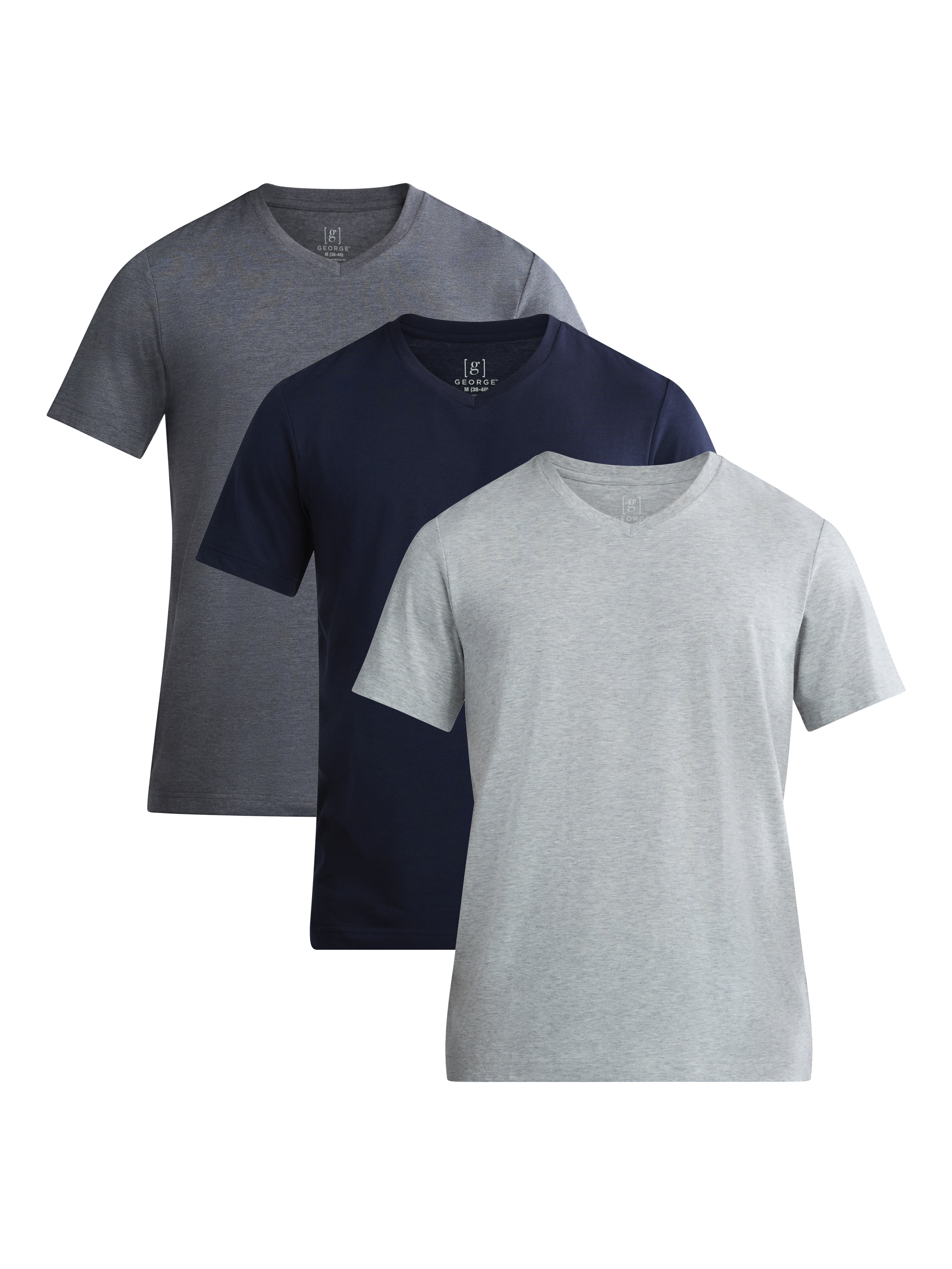 George Men's and Big Men's Lightweight V Neck Tee with Short Sleeves, 3-Pack, Sizes XS-3XL