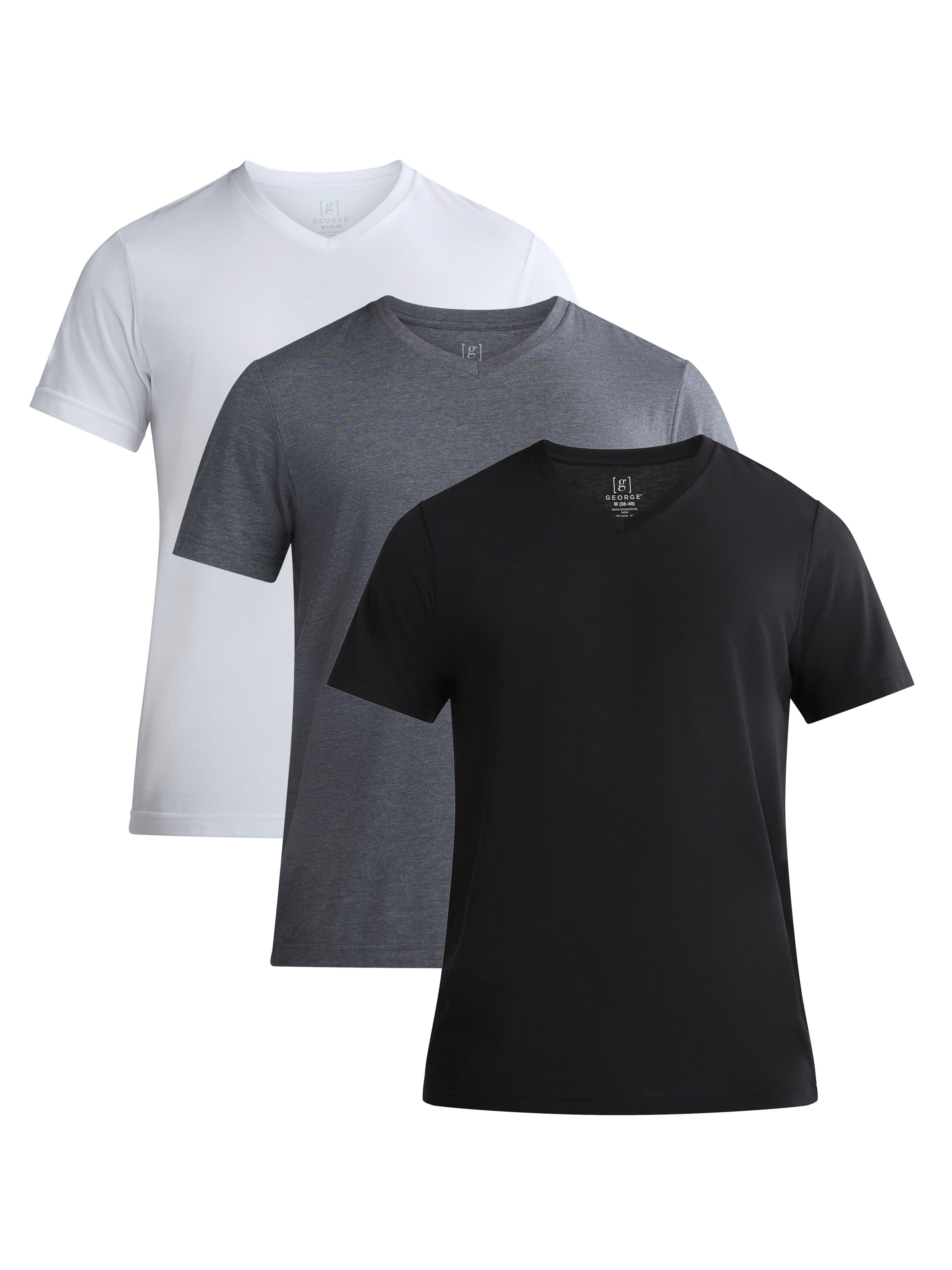 George Men's Lightweight V-Neck T-Shirts 3-Pack Short Sleeve Moisture ...