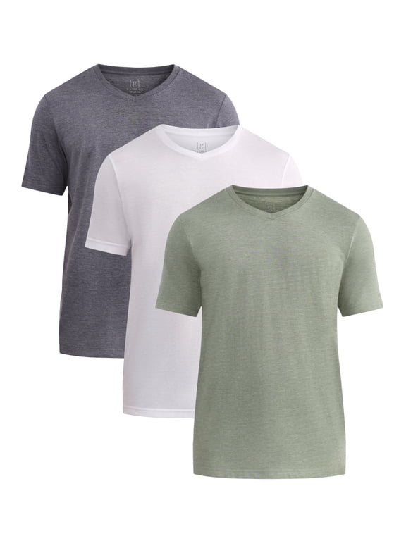 Men's and Big Men's Lightweight V-Neck T-Shirt with Short Sleeves, 3-Pack, Sizes XS-3XL