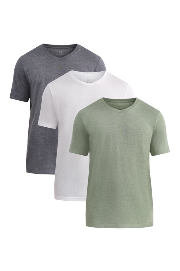 Men's and Big Men's Lightweight V Neck Tee with Short Sleeves, 3-Pack, Sizes XS-3XL