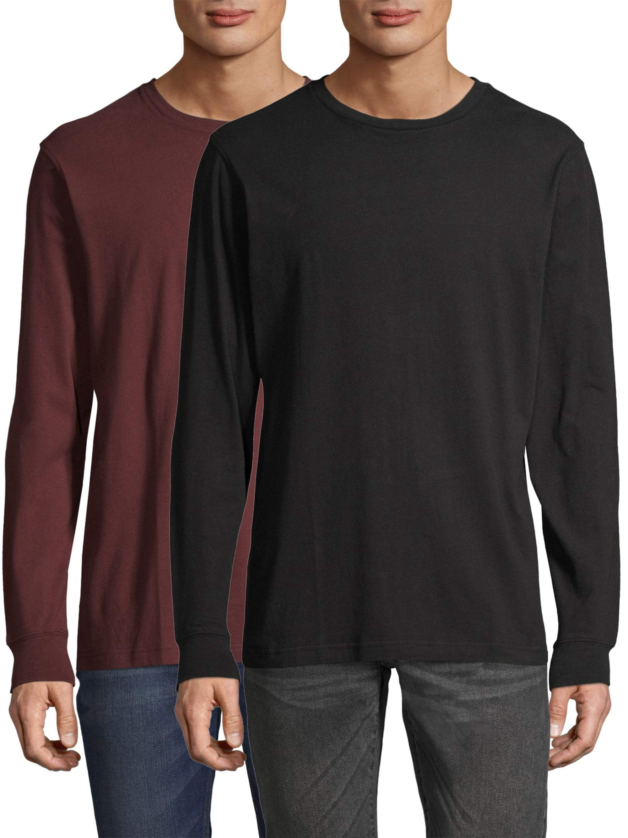 George Men's and Big Men's Long Sleeve Cotton Crew T-Shirt - 2 Pack, up 