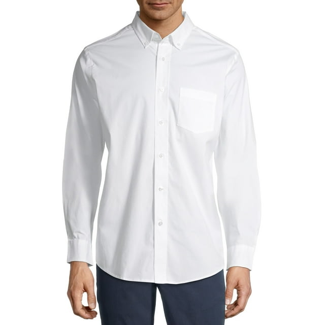 George Men's and Big Men's Long Sleeve Stretch Poplin Shirt, up to 5xlt ...