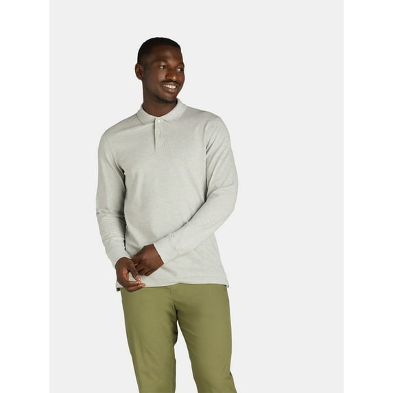 George Men's and Big Men's Pique Polo Shirt with Long Sleeves, Sizes S-3XL