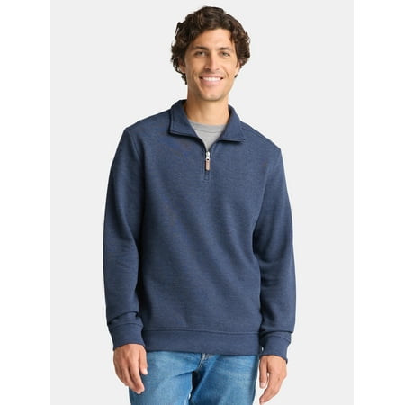 George Men's and Big Men's Pique Fleece Quarter Zip Pullover with Long Sleeves, Sizes S-3XL