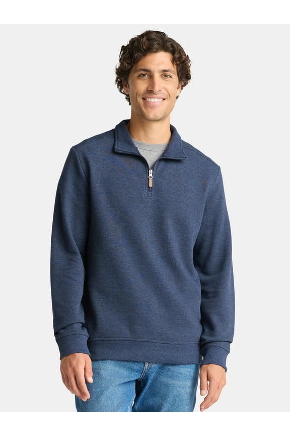 Men's and Big Men's Pique Fleece Quarter Zip Pullover with Long Sleeves, Sizes S-3XL