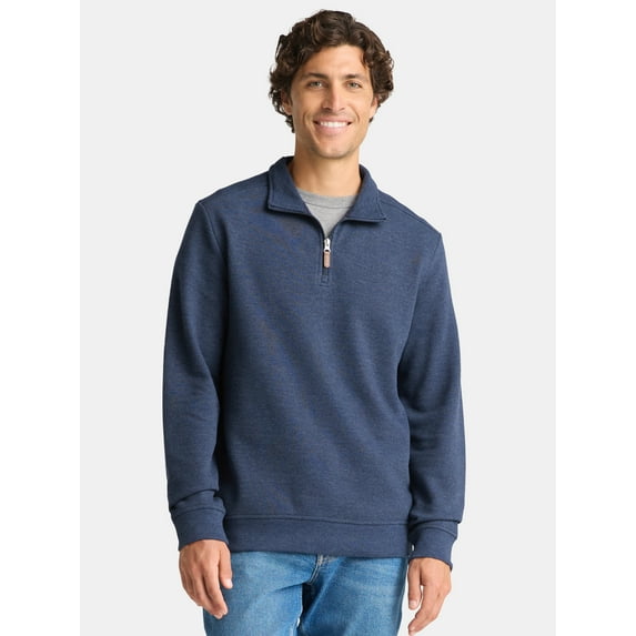George Men's and Big Men's Pique Fleece Quarter Zip Pullover with Long Sleeves, Sizes S-3XL