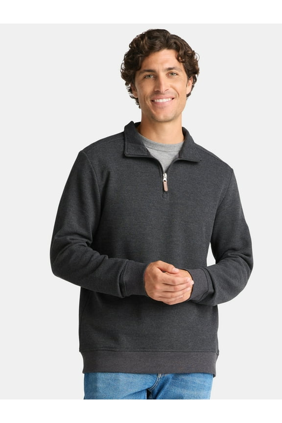 Men's and Big Men's Pique Fleece Quarter Zip Pullover with Long Sleeves, Sizes S-3XL