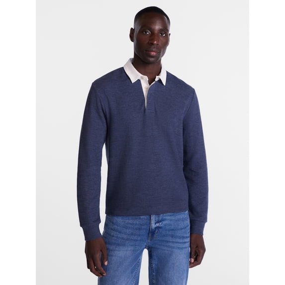 George Men's and Big Men's Rugby Shirt with Long Sleeve, Size S-3XL