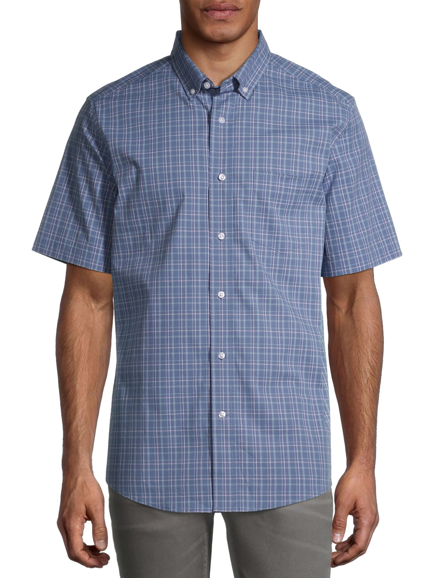 George Men's and Big Men's Short Sleeve Plaid Poplin Shirt, up to 5xl ...