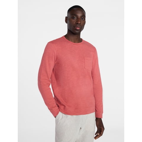 Men's and Big Men's Slub Pocket Crewneck Tee with Long Sleeves, Size XS-3XL