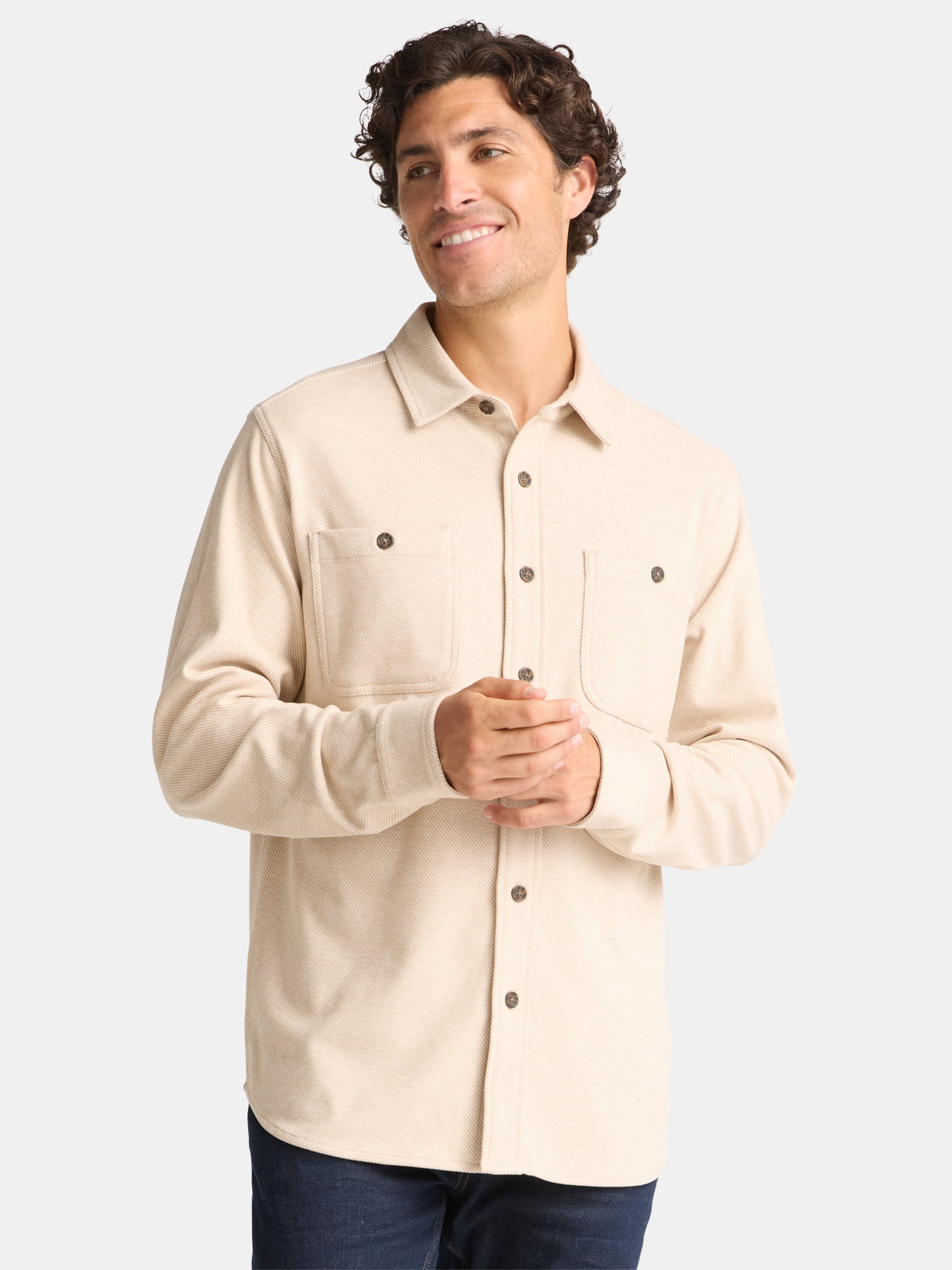 George Men's and Big Men's Brushed Knit Button Down Shirt, Sizes S-3XL