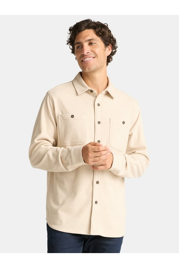 Men's and Big Men's Brushed Knit Button Down Shirt, Sizes S-3XL