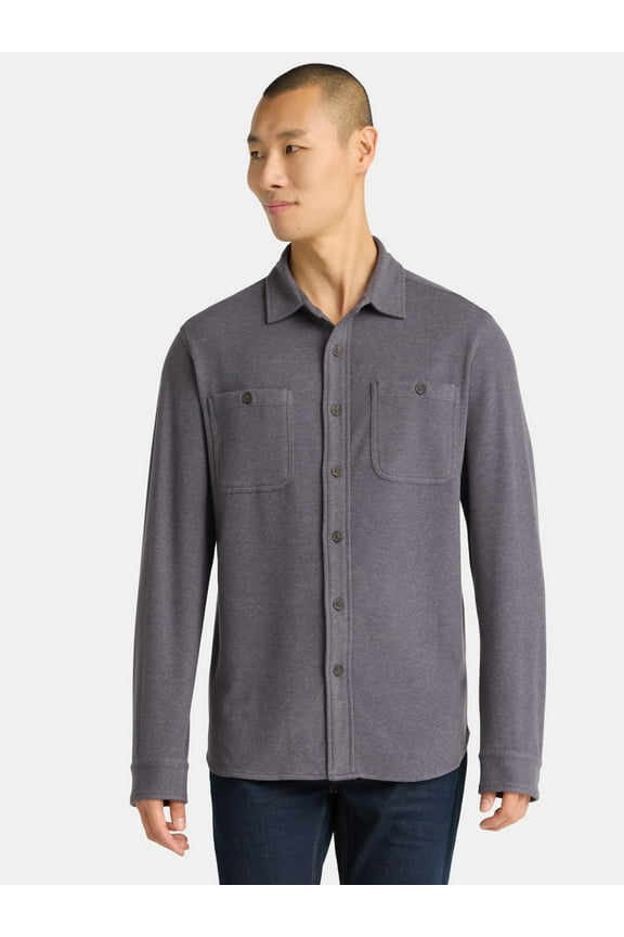 Men's and Big Men's Brushed Knit Button Down Shirt, Sizes S-3XL