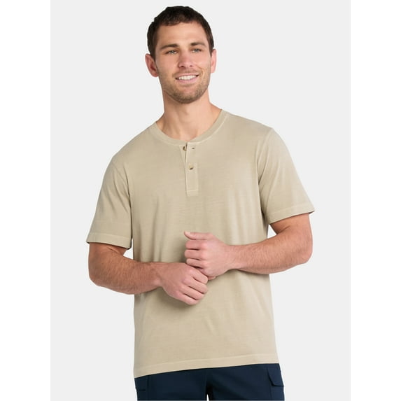 George Men's and Big Men's Sunwashed Cotton Henley Tee with Short Sleeves, Sizes S-3XL