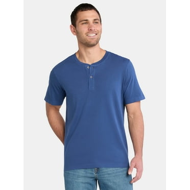 George Men's and Big Men's Sunwashed Cotton Henley Tee with Short Sleeves, Sizes S-3XL