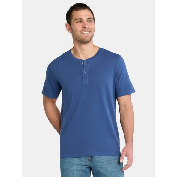 George Men's and Big Men's Sunwashed Cotton Henley Tee with Short Sleeves, Sizes S-3XL
