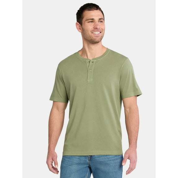 George Men's and Big Men's Sunwashed Cotton Henley Tee with Short Sleeves, Sizes S-3XL