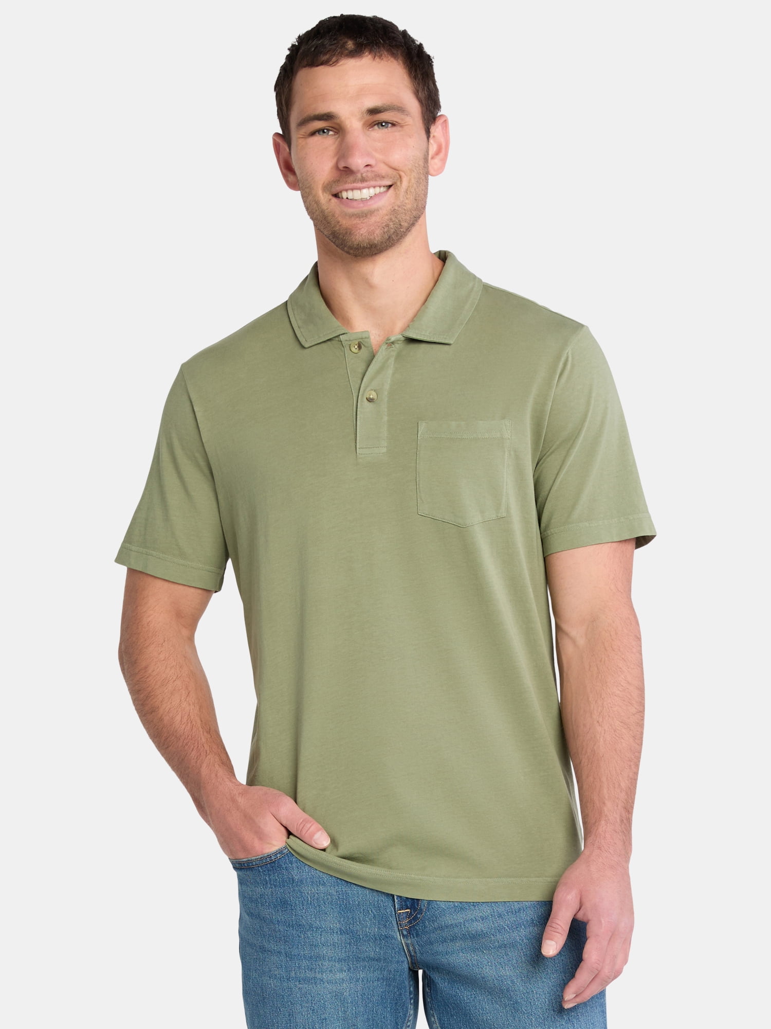 George Men's and Big Men's Sunwashed Cotton Polo Shirt with Short Sleeves, Sizes S-3XL
