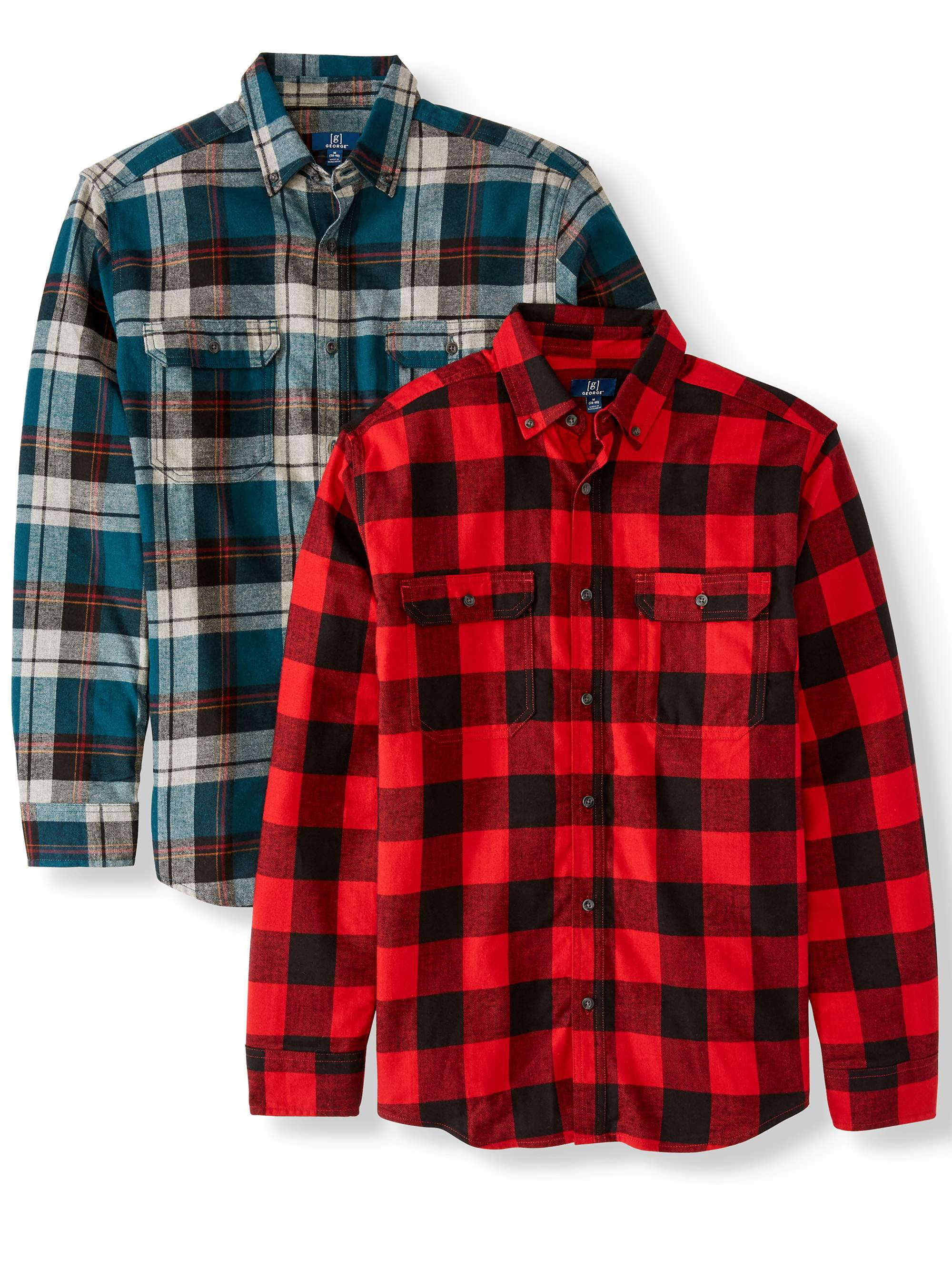 Men's and Big & Tall Long Sleeve Flannel Shirt 2 Pack, up to